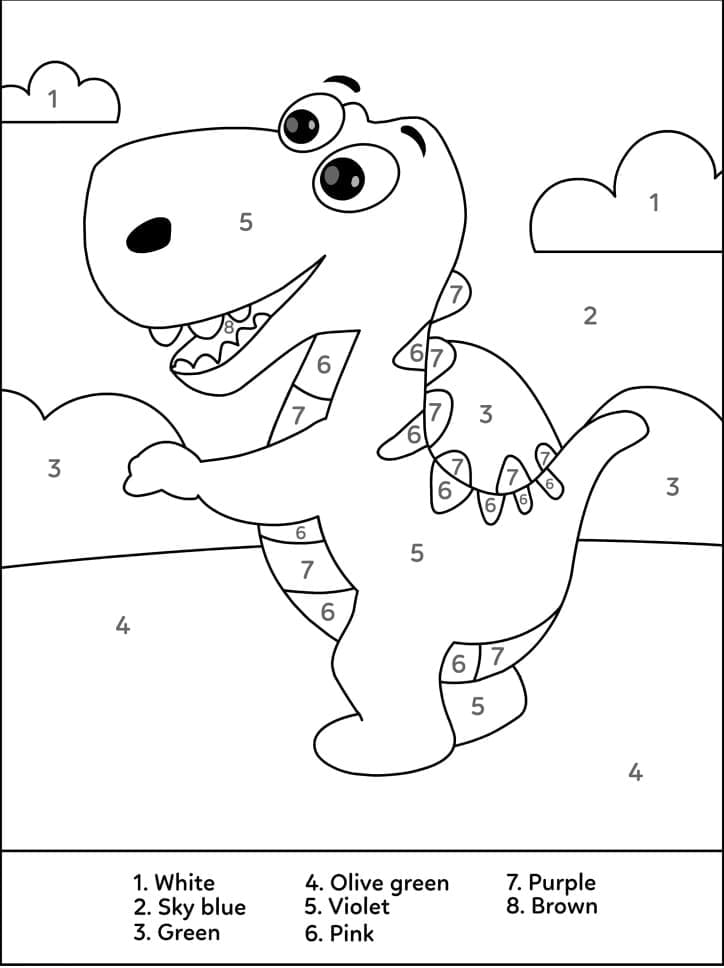 Printable Cute T-Rex Paint by Number