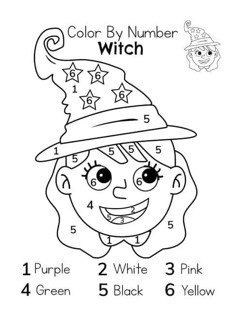 Printable Cute Witch Paint by Number