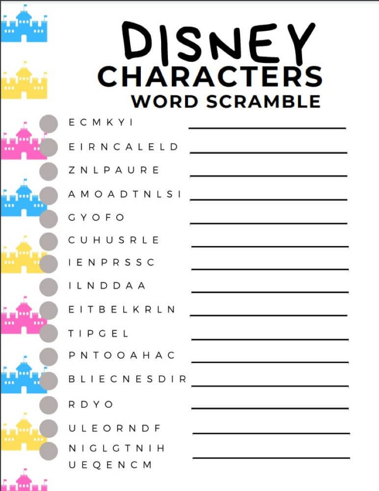 Printable Disney Characters Word Scramble