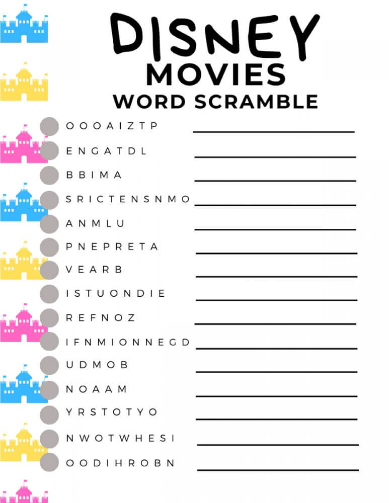 Printable Disney Movies Word Scramble