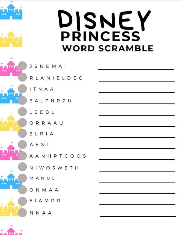 Printable Disney Princess Word Scramble – Worksheet 2
