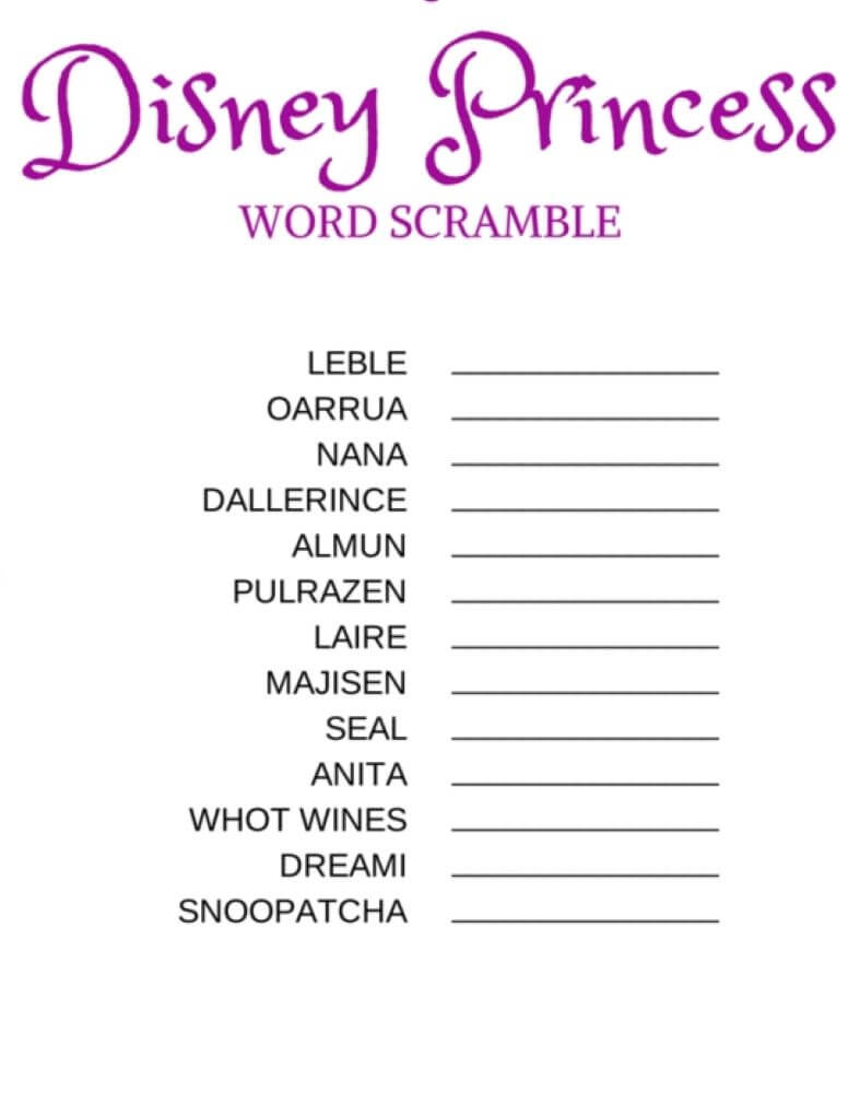 Printable Disney Princess Word Scramble