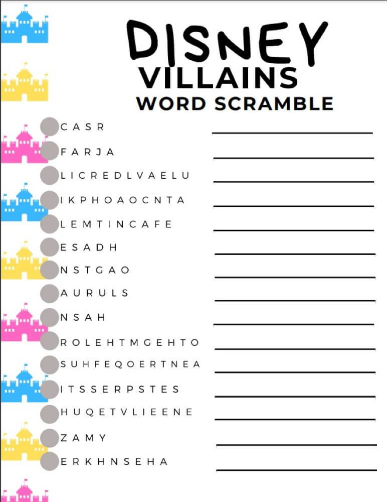 Printable Disney Villains Word Scramble – Worksheet 2