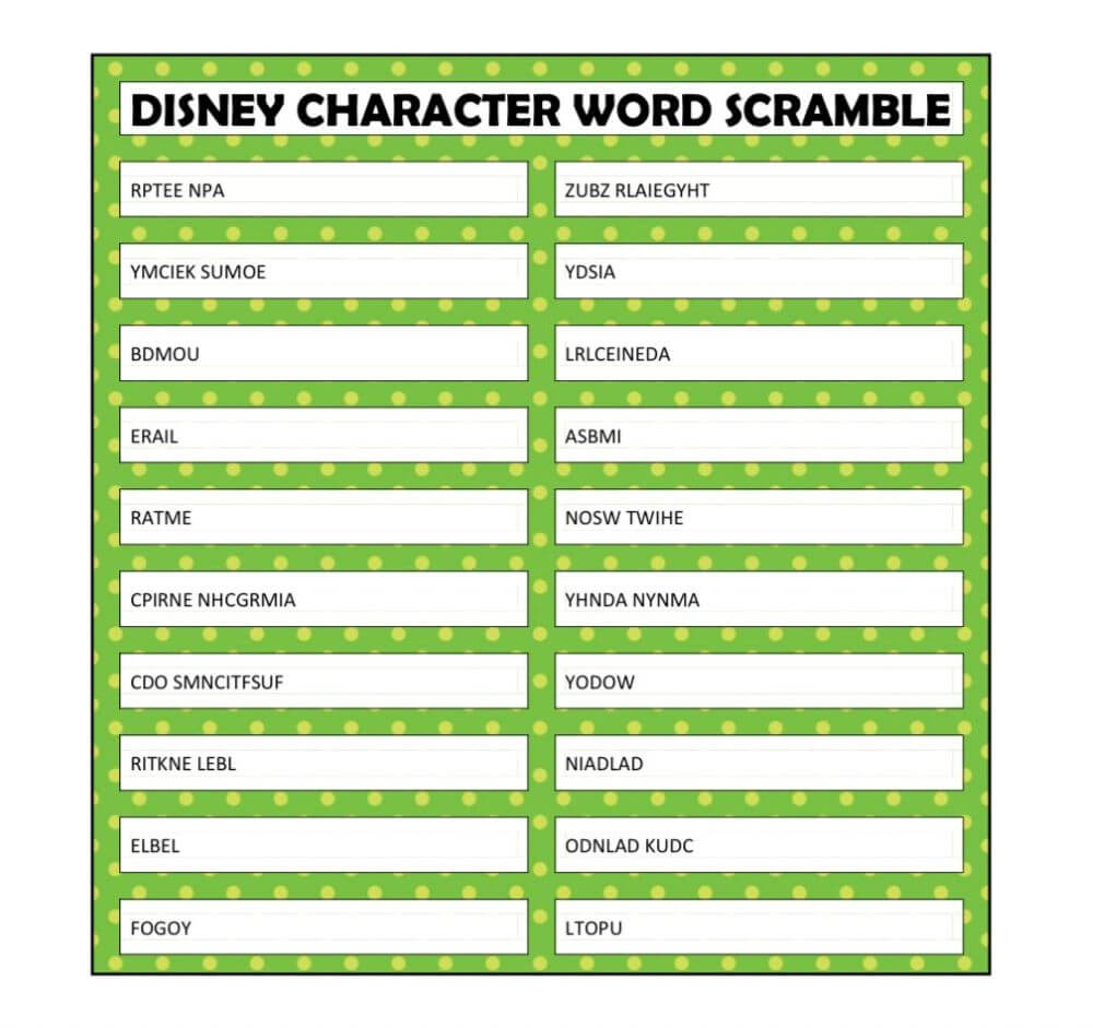 Printable Disney Word Scramble Easy