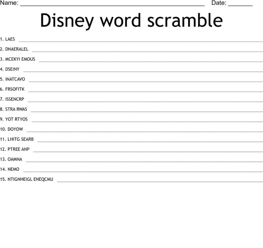Printable Disney Word Scramble – Worksheet 3