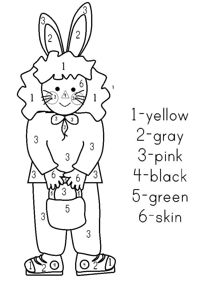 Printable Easter Bunny Girl Paint by Number