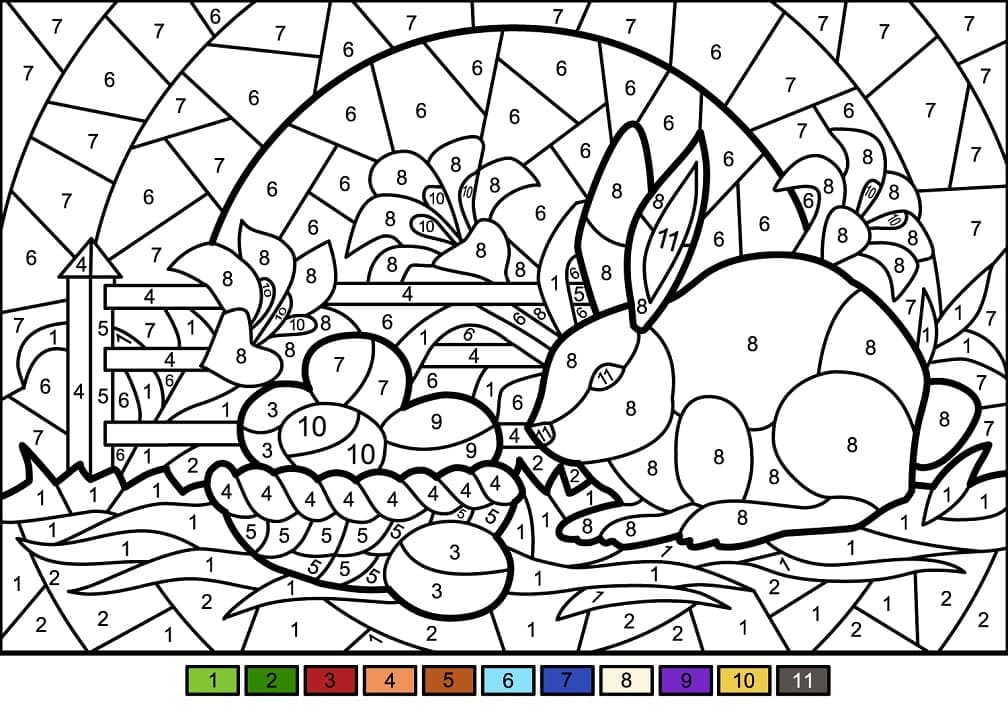 Printable Easter Rabbit and Eggs Paint by Number