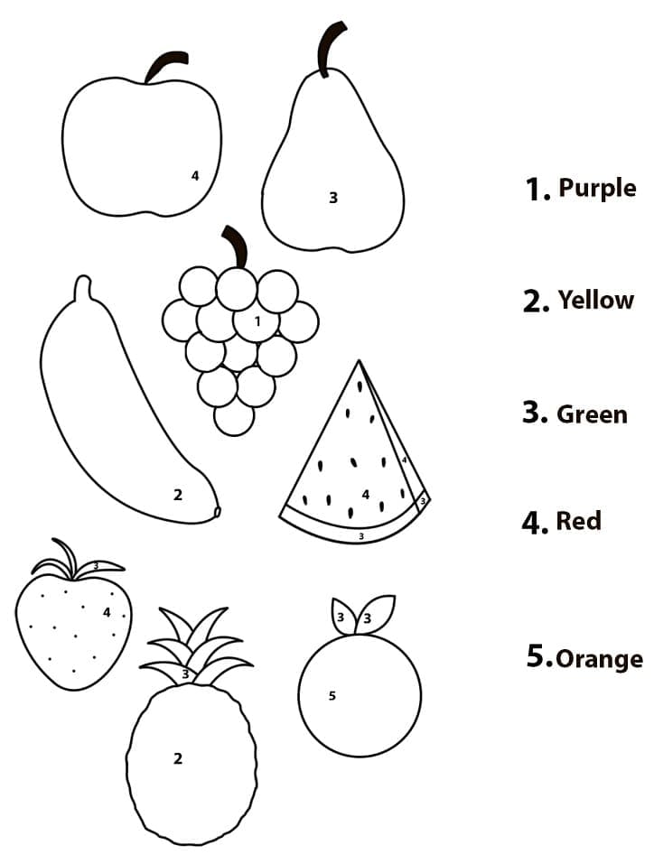 Printable Easy Fruits Paint by Number