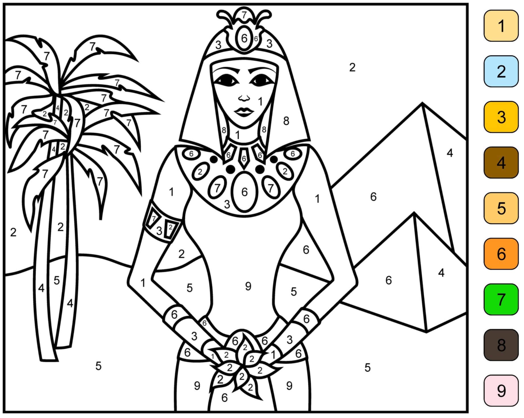 Printable Egypt Princess Paint by Number