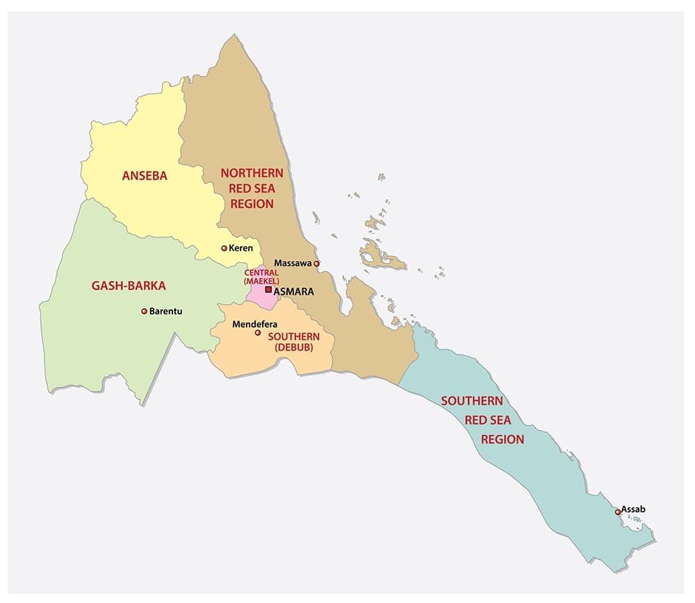 Printable Eritrea Map With Regions