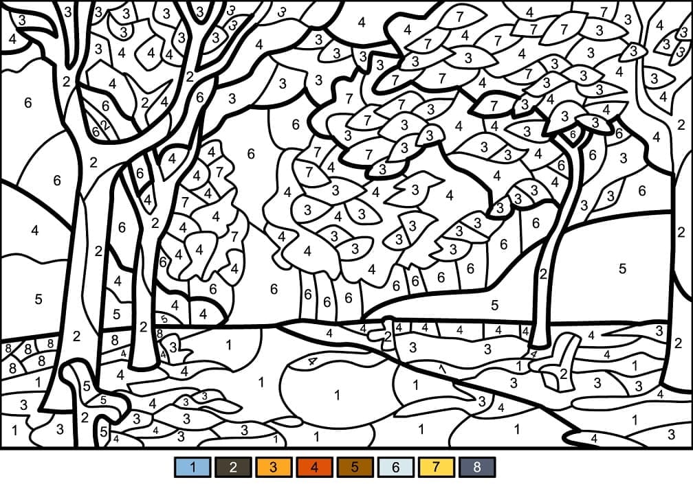 Printable Fall Trees Paint by Number