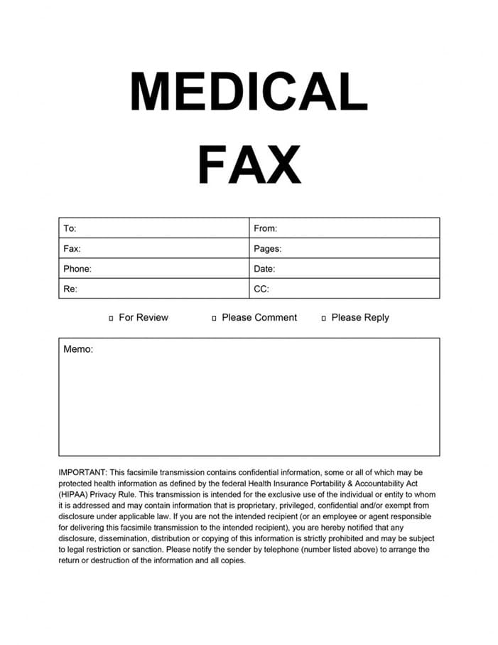 Printable Fax Cover Sheet Medical