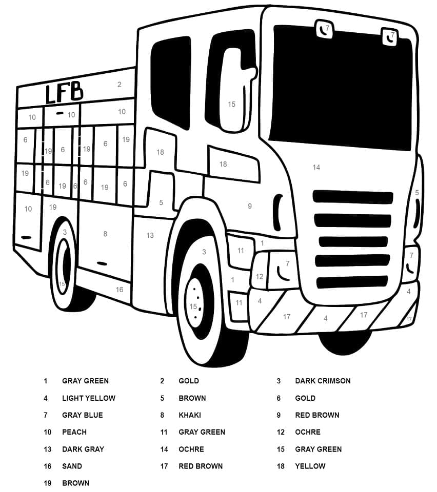 Printable Fire Truck Paint by Number