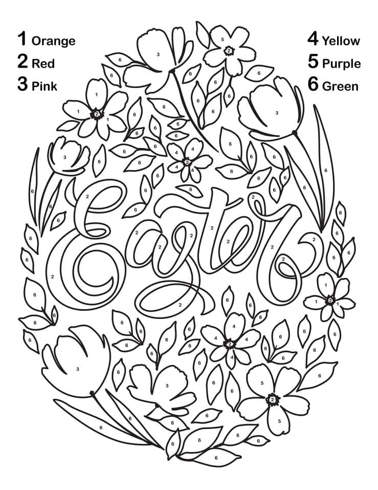 Printable Flower Easter Egg Paint by Number