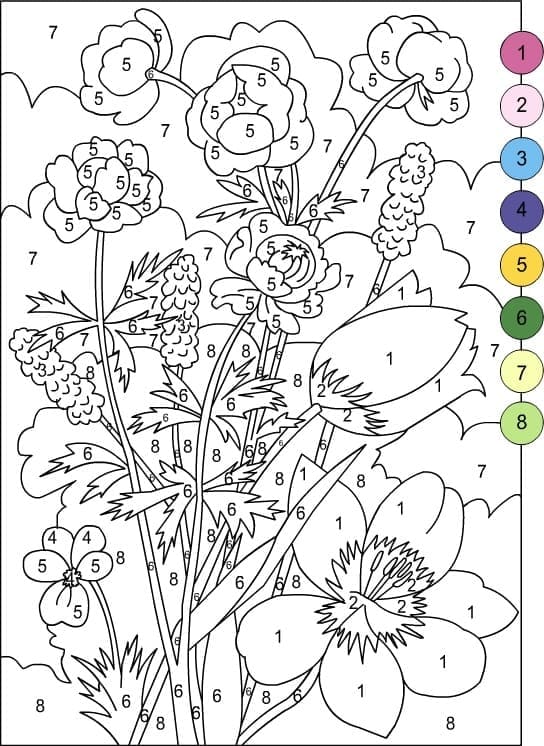 Printable Flowers Paint by Number for Children