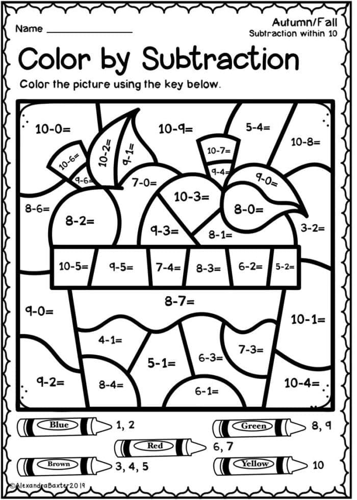Printable Free Subtraction Paint By Number