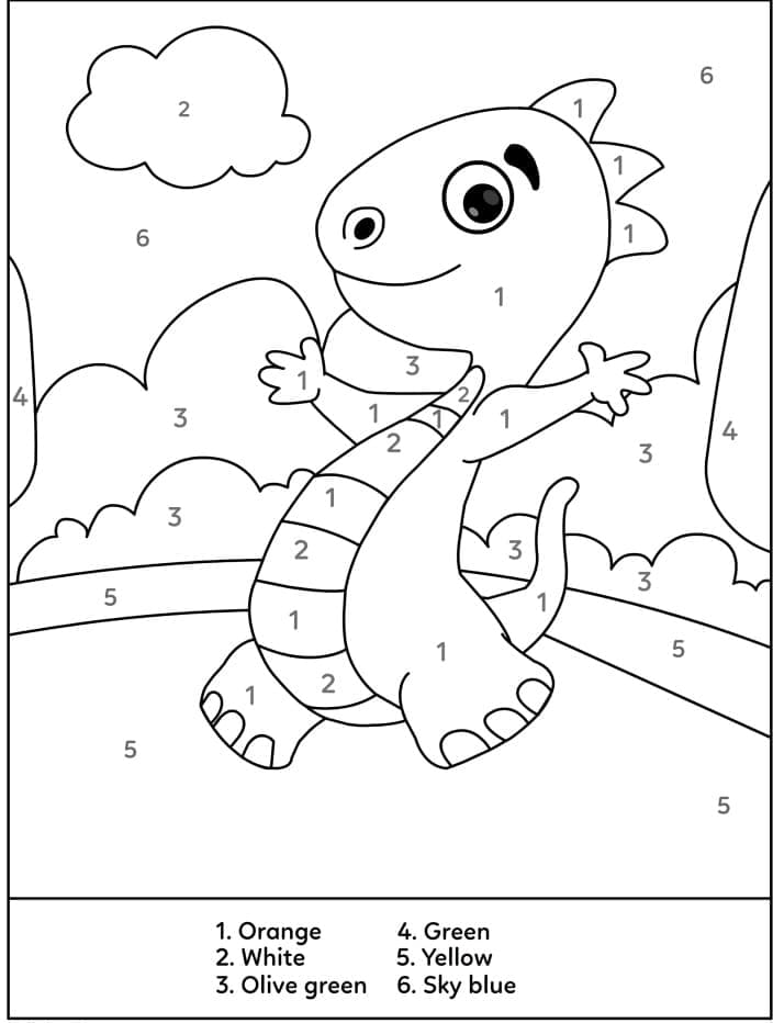 Printable Friendly Dinosaur Paint by Number