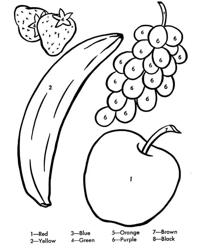 Printable Fruits Paint by Number Worksheet