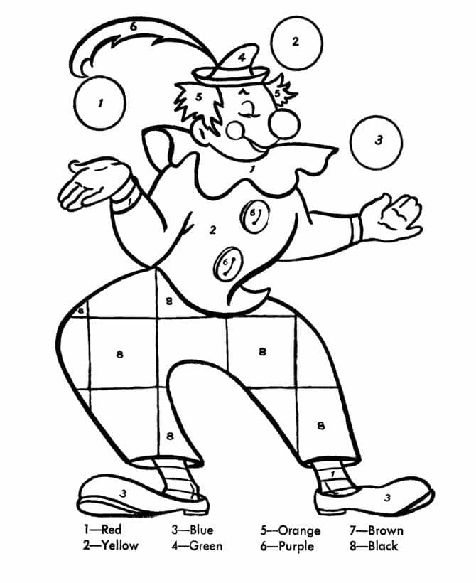 Printable Funny Clown for Kindergarten Paint by Number