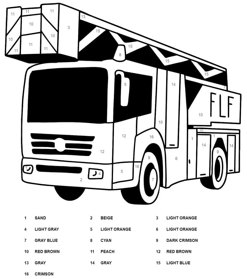 Printable Germany Fire Truck Paint by Number