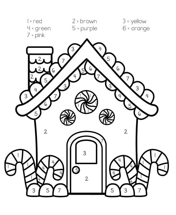Printable Gingerbread House Paint by Number Worksheet