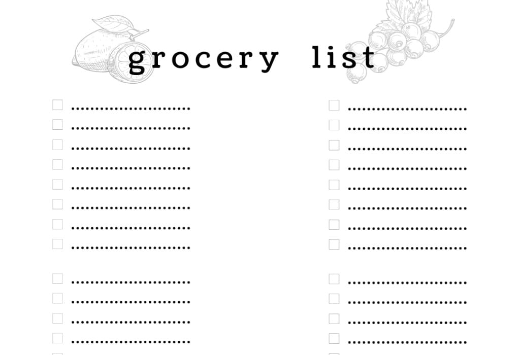 Printable Grocery List Basics
