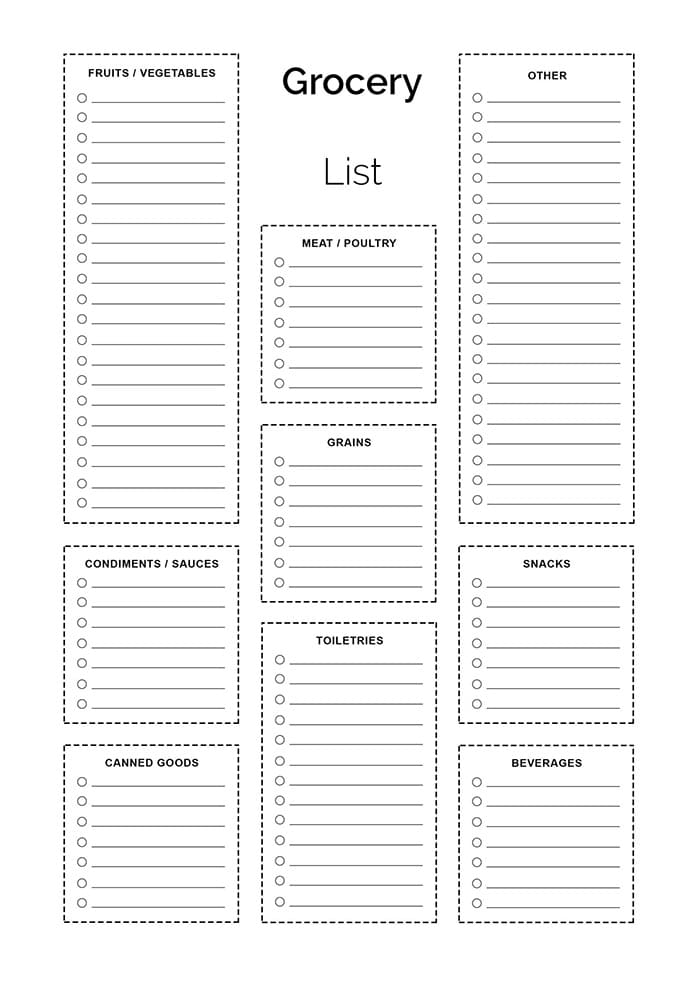 Printable Grocery List Editable
