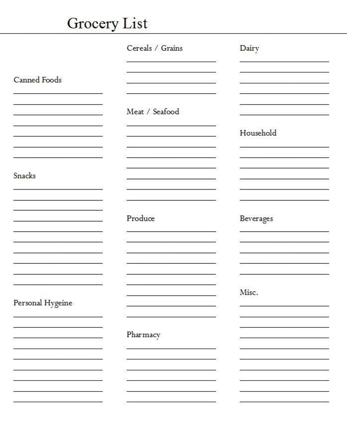 Printable Grocery List Handwritten