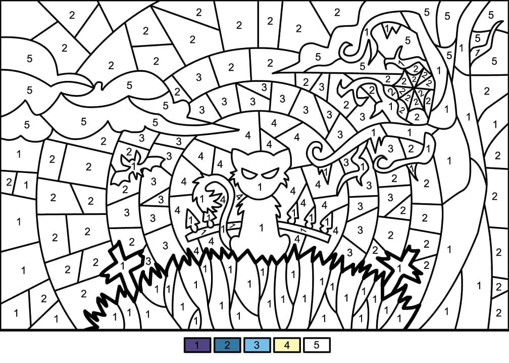 Printable Halloween Cat Paint by Number
