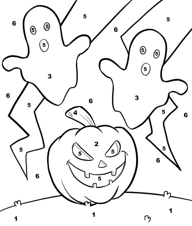 Printable Halloween Ghosts and Pumpkin Paint by Number