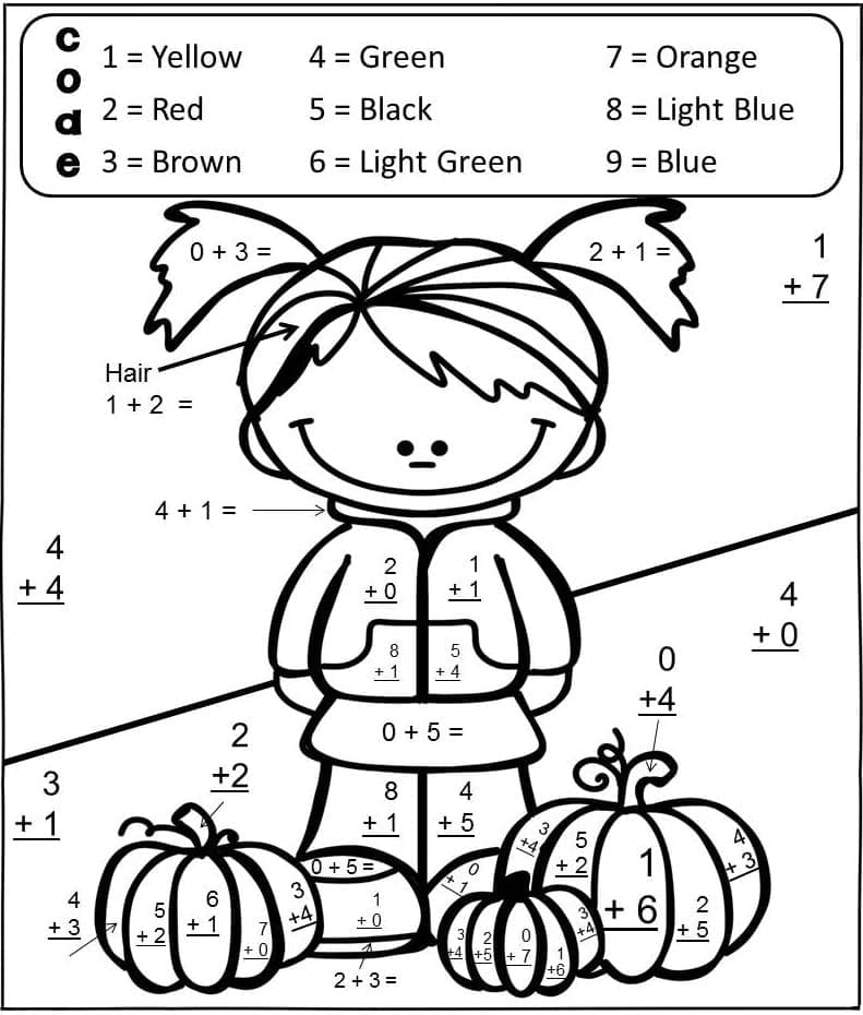 Printable Halloween Girl and Pumpkin Paint by Number