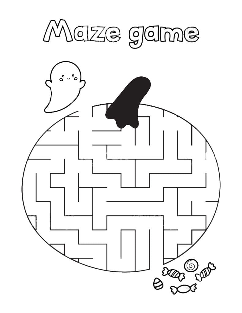 Printable Halloween Maze Coloring Pages