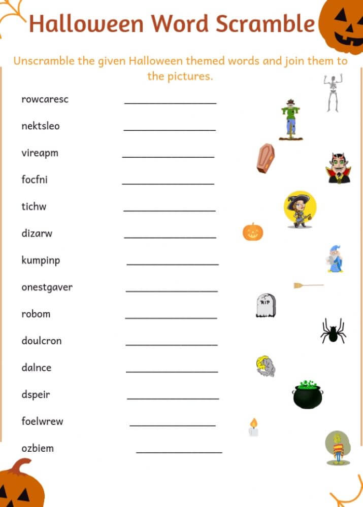 Printable Halloween Word Srcramble Answers