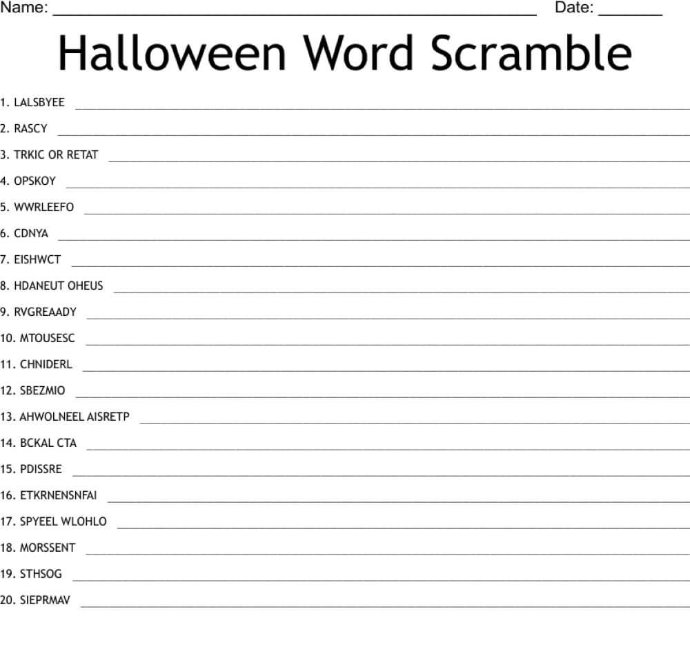 Printable Halloween Word Srcramble Difficult