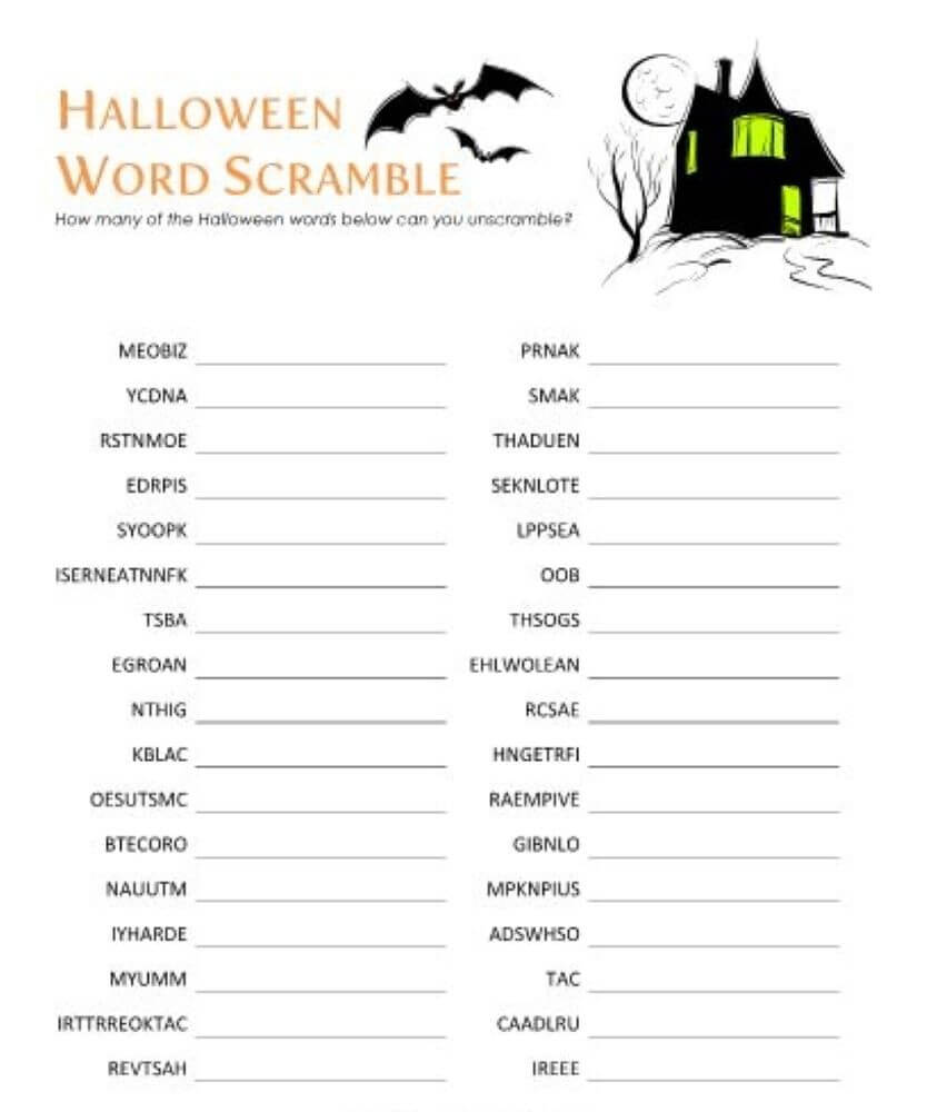 Printable Halloween Word Srcramble Hard