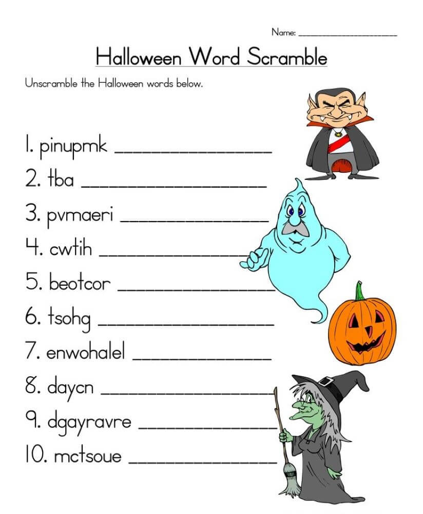 Printable Halloween Word Srcramble – Worksheet 1