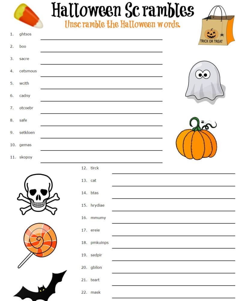 Printable Halloween Word Srcramble – Worksheet 10