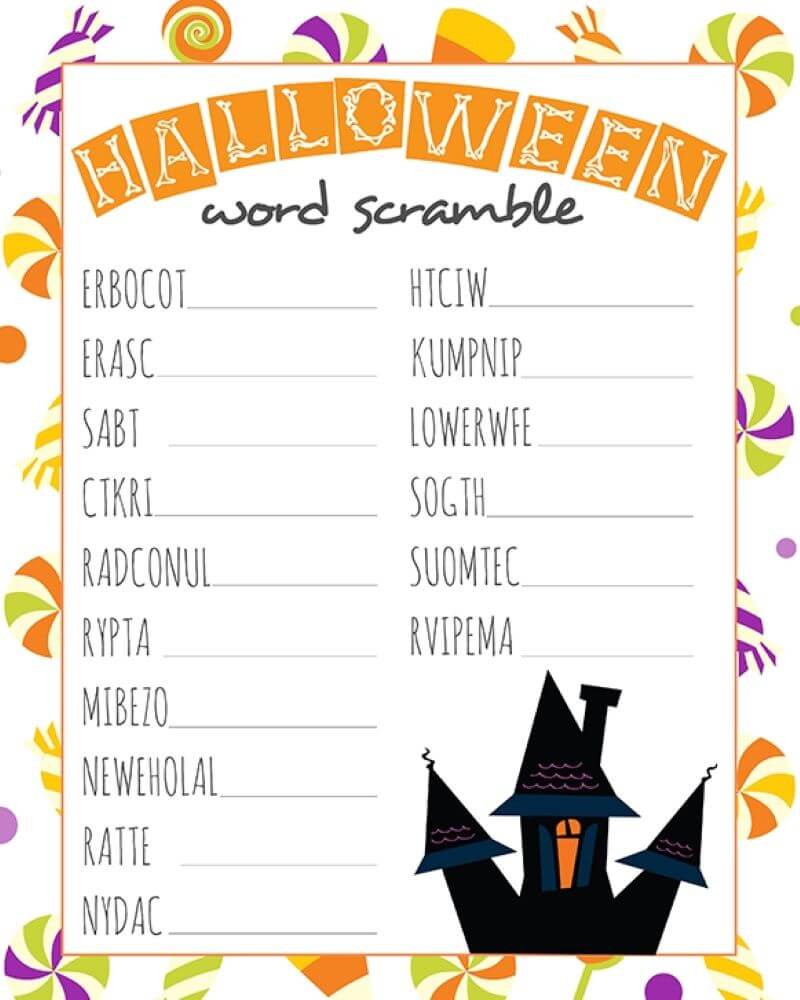 Printable Halloween Word Srcramble - Worksheet 11