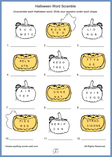 Printable Halloween Word Srcramble - Worksheet 12
