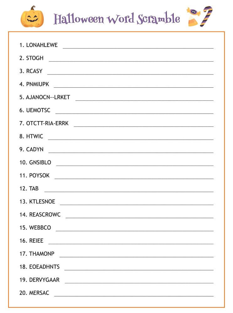 Printable Halloween Word Srcramble – Worksheet 13