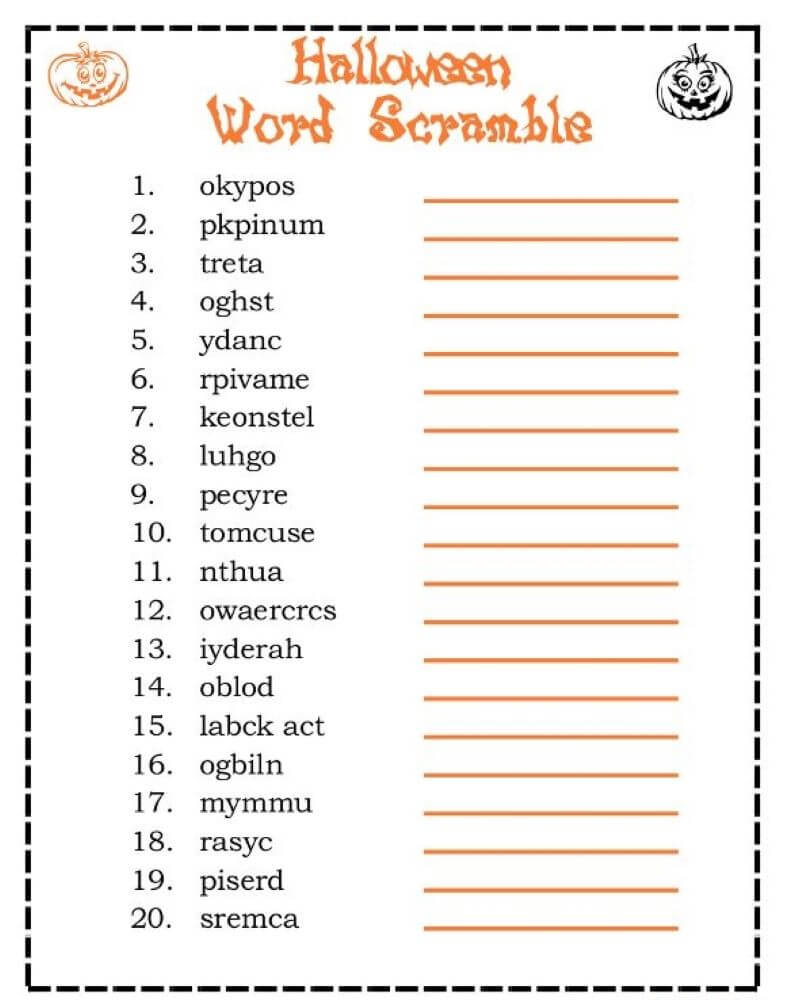 Printable Halloween Word Srcramble - Worksheet 3