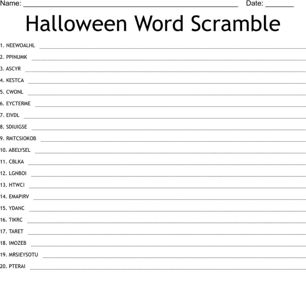 Printable Halloween Word Srcramble – Worksheet 4