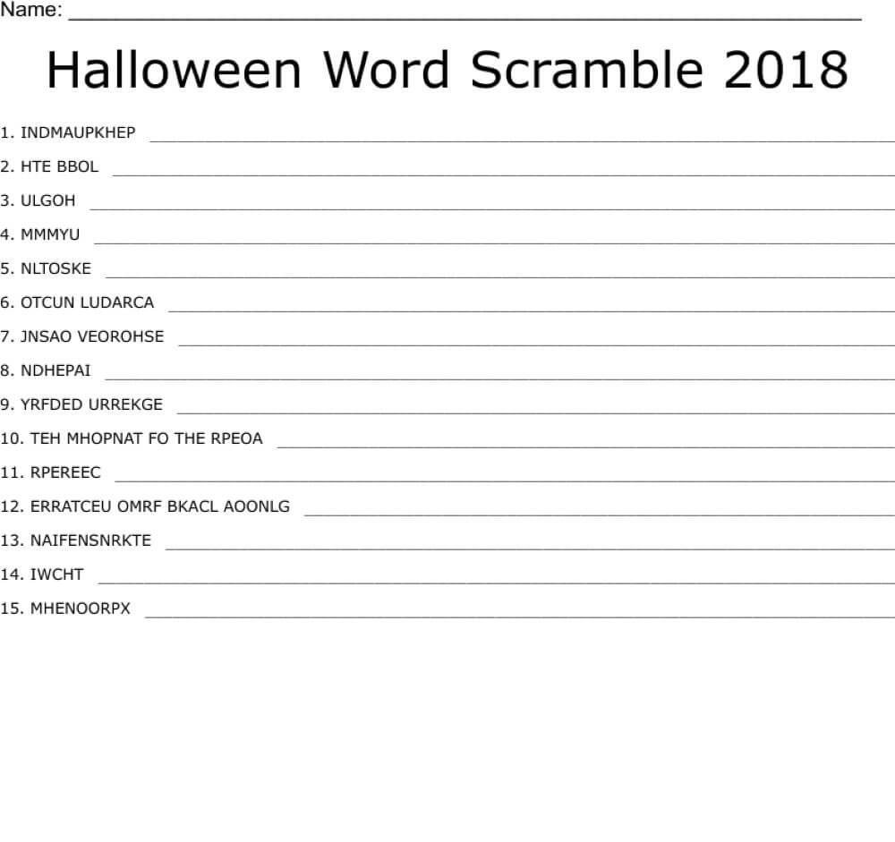Printable Halloween Word Srcramble - Worksheet 5