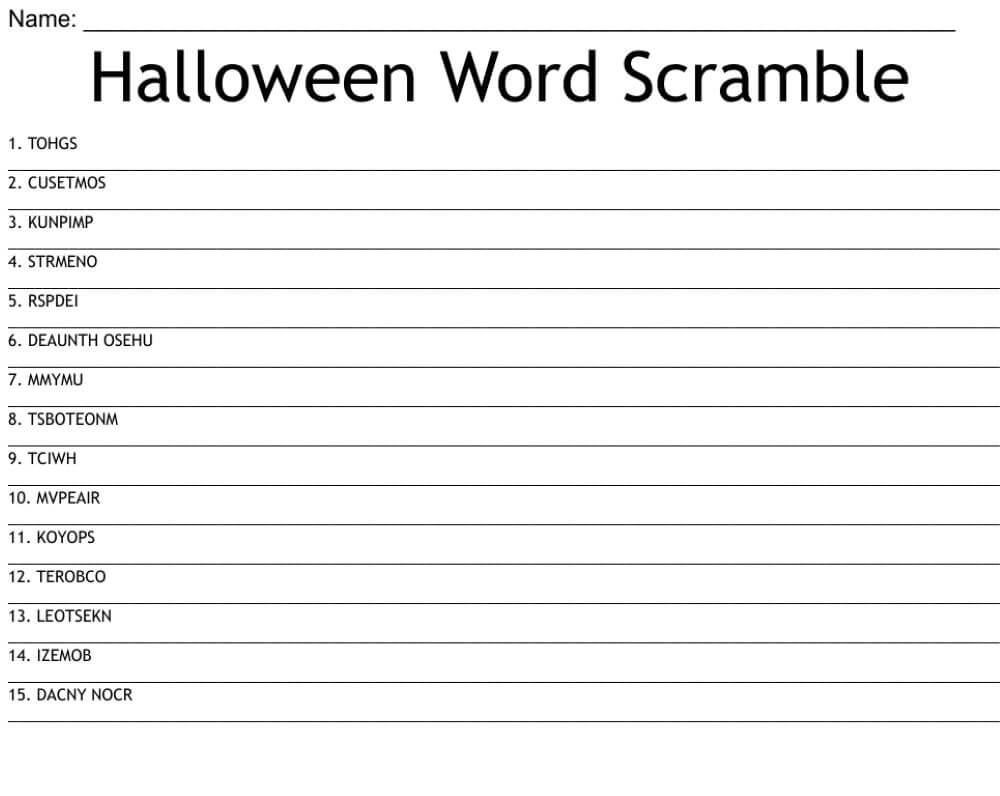 Printable Halloween Word Srcramble – Worksheet 6