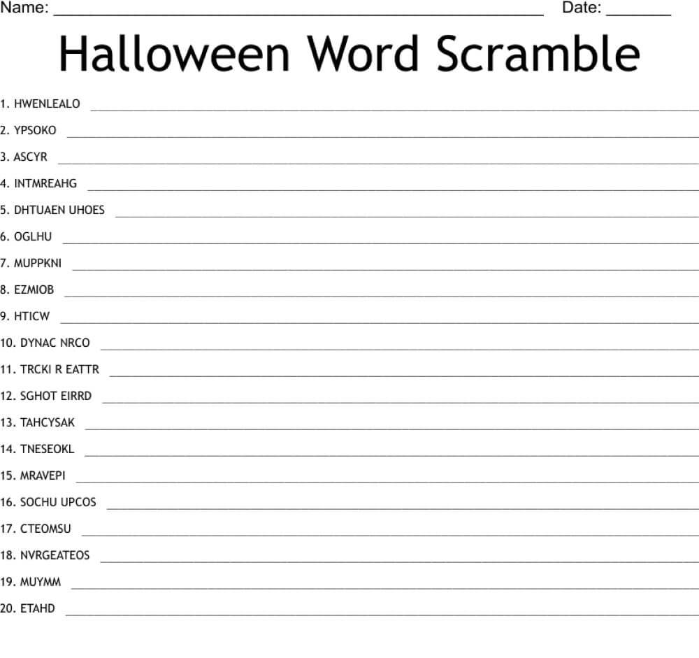 Printable Halloween Word Srcramble – Worksheet 9