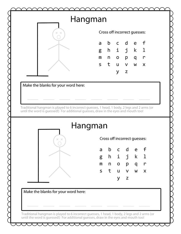 Printable Hangman Game English