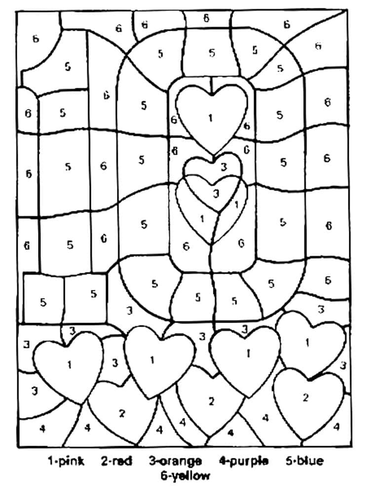 Printable Hearts for Kindergarten Paint by Number
