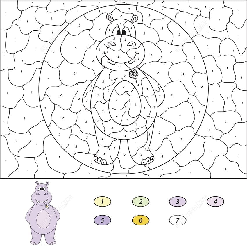 Printable Hippo Paint by Number
