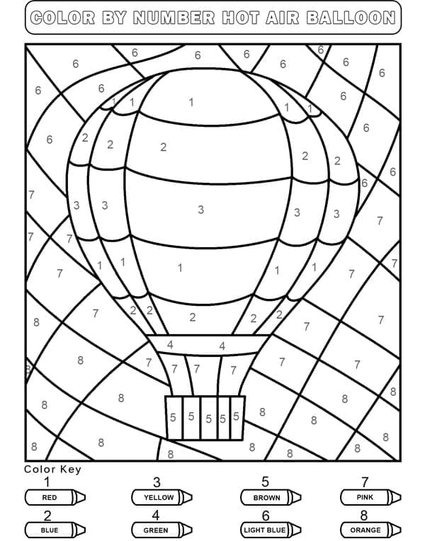 Printable Hot Air Balloon for Kindergarten Paint by Number