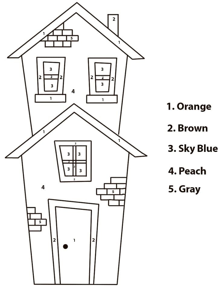 Printable House Paint by Number Worksheet